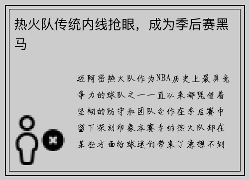 热火队传统内线抢眼，成为季后赛黑马